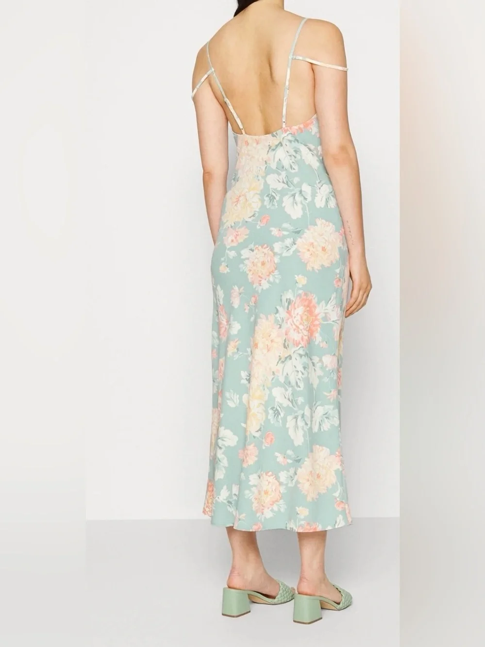 Abercrombie & Fitch Floral Slip Midi Dress in Mint and Blush
